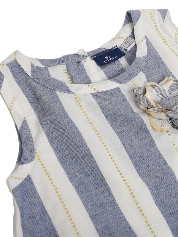 Girls Light Blue Striped Sleeveless Woven Top image number 2